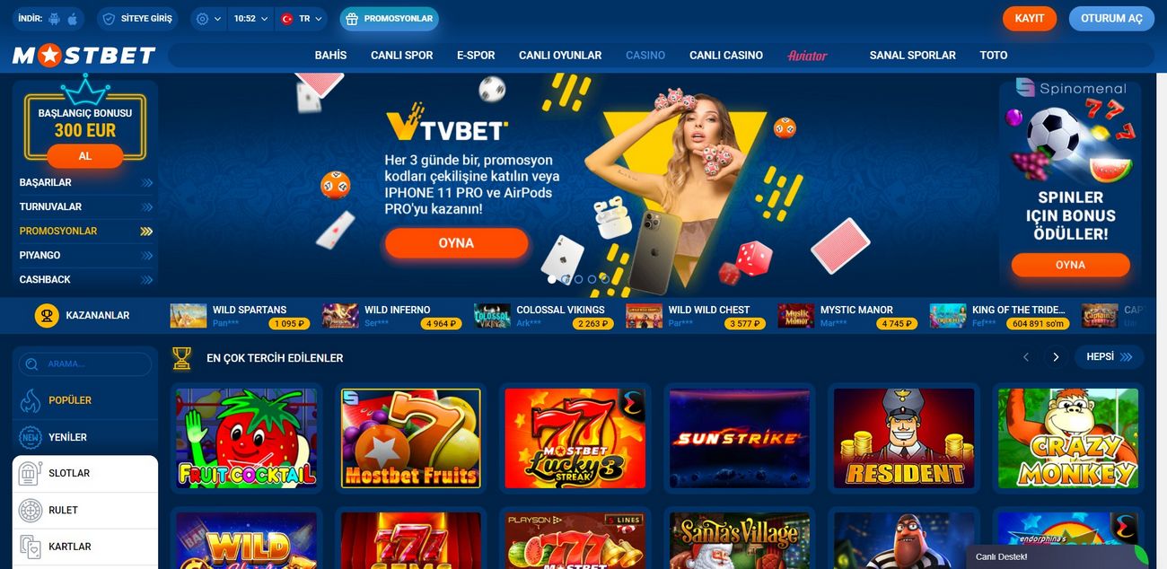 Análise do site do cassino Mostbet